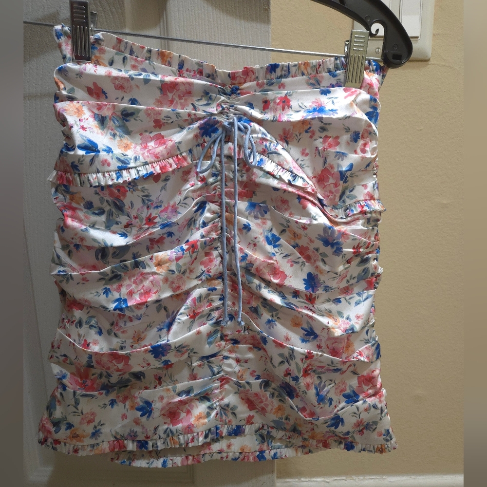 For Love And Lemons Floral Ruched Mini Skirt